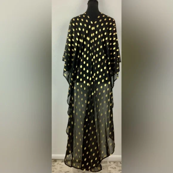 NWT Never Fully Dressed Black Multi Way flowy Dress/cover Gold dots on sheer - Picture 1 of 13
